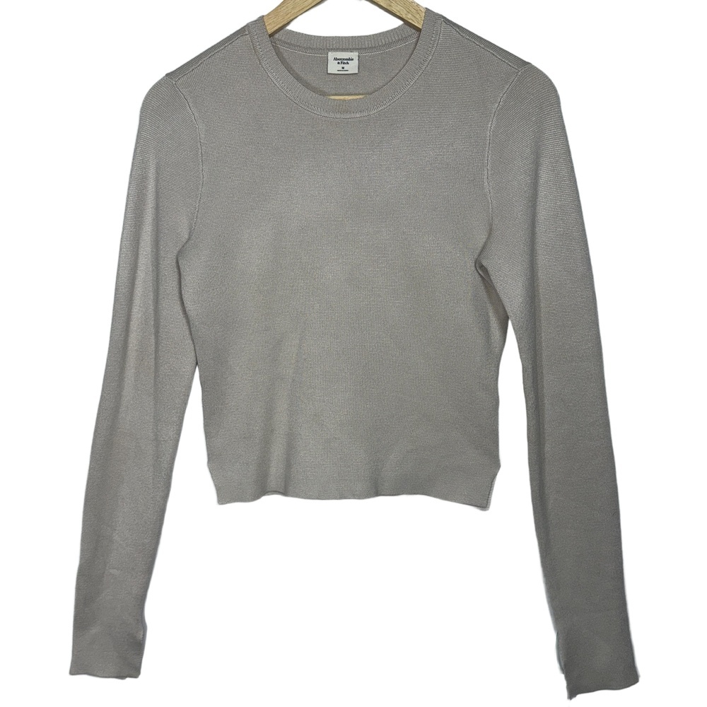 Abercrombie & Fitch Beige Tan Ribbed Knit Long Sleeve Crew Neck Sweater Size M